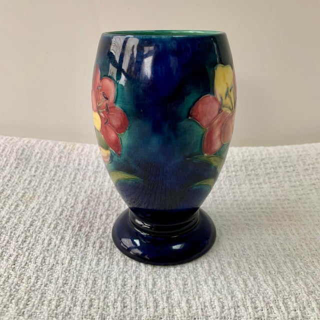 Moorcroft "Freesia" Cobalt Blue Pottery Vase 5" Rare Design For Sale - Image 4 of 10