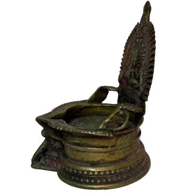 Brown 1990s Brass Oil Lamp With Embossed "Laxmi" Deity of Wealth & Prosperity For Sale - Image 8 of 9