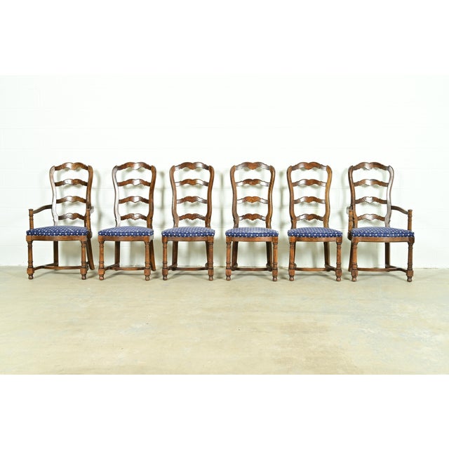 Century Furniture French Country Carved Solid Oak Ladder Back Dining Chairs, Set of Six For Sale - Image 13 of 13