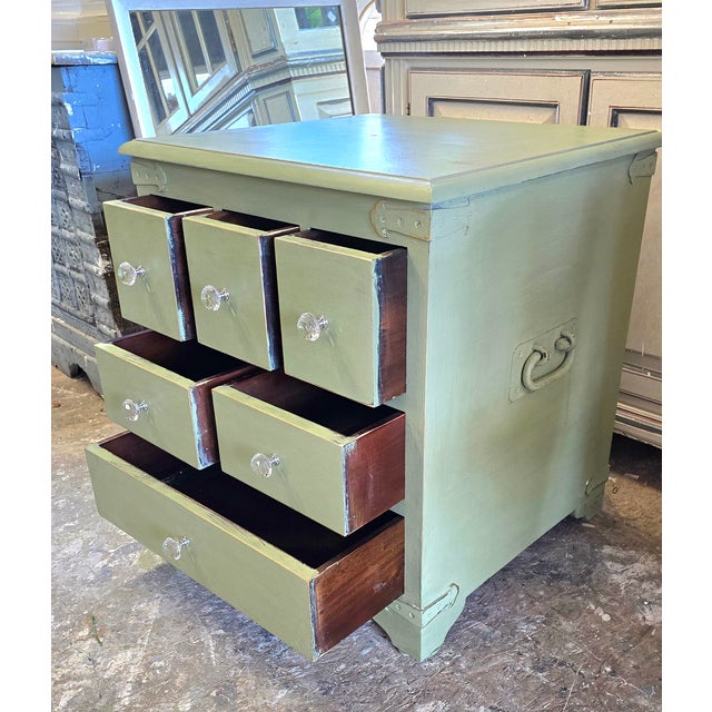 Vintage Sage Green Apothecary Drawers Side Table For Sale - Image 4 of 10
