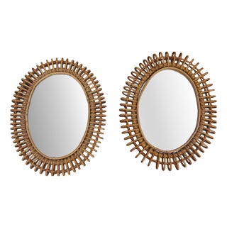 Rattan Mirrors attributed to Franco Albini, Italy, 1950s-1960s, Set of 2 For Sale