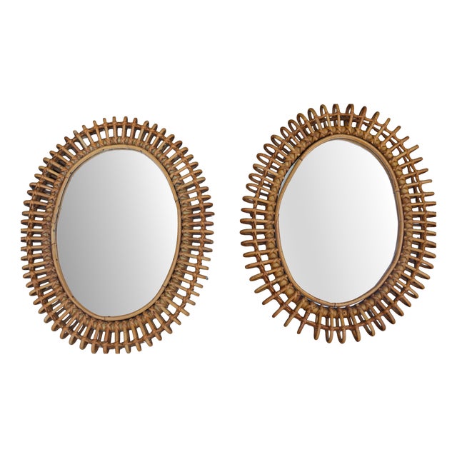 Rattan Mirrors attributed to Franco Albini, Italy, 1950s-1960s, Set of 2 For Sale