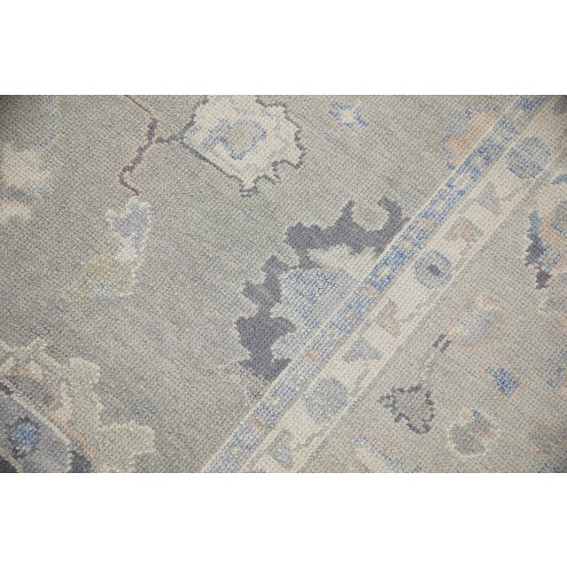 Turkish Oushak Rug Olive Green & Soft Blue Handwoven Wool Rug 7'9" X 10'1" For Sale - Image 4 of 8