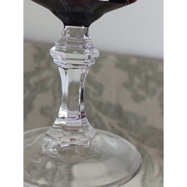 Art Deco French Crystal Red Cut-to-Clear Wine Water Goblet by Cristal d'Arques-Durand Set of 4 For Sale - Image 3 of 4