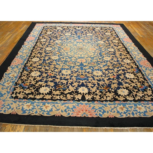 Antique Chinese Art Deco rug. Measures: 9'2" x 11'8". Antique Chinese - Art Deco Chinese Blue 1920s Blue Rug, Circa Date:...