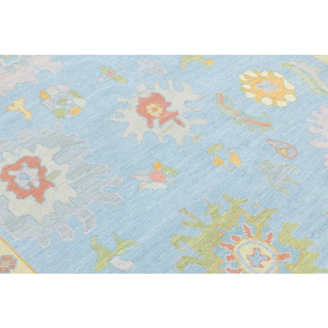 2020s 8x10 Modern Oushak Style Hand-Knotted Wool Rug - Pastel Blue & Cream Floral For Sale - Image 5 of 10
