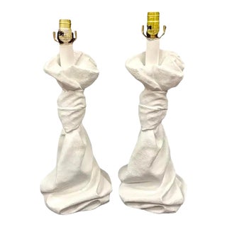 Pair of Draped Plaster Lamps, Style of John Dickinson For Sale