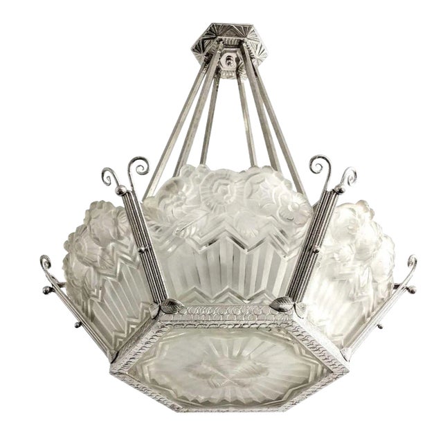 French Art Deco Pendant Chandelier by Noverdy For Sale