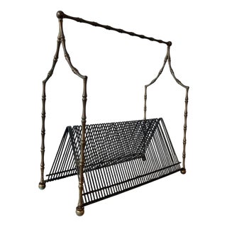 Vintage French Aesthetic Movement Faux Bamboo Brass Vinyl Rack, 1950s For Sale