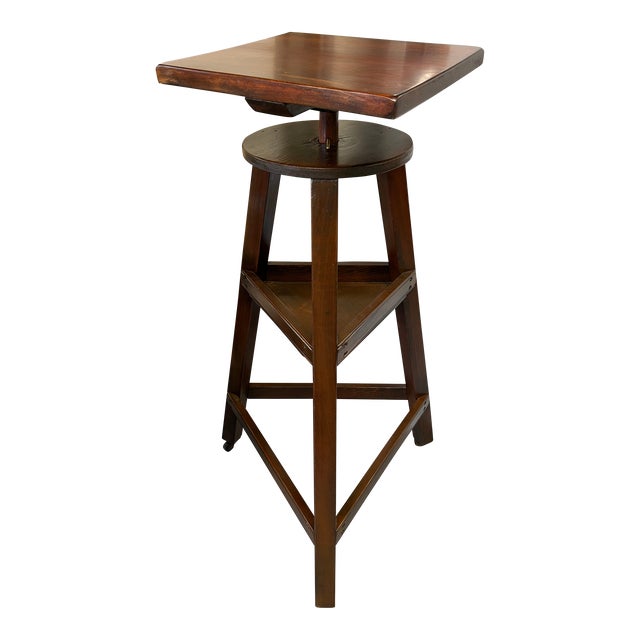 Antique Oak Adjustable Sculptors Pedestal Stand For Sale