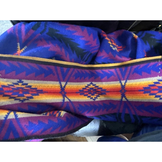 Late 20th Century Vibrant Pendleton Beaver State Native Saddle Blanket Wool 66"x39" Leather Accent For Sale - Image 5 of 10