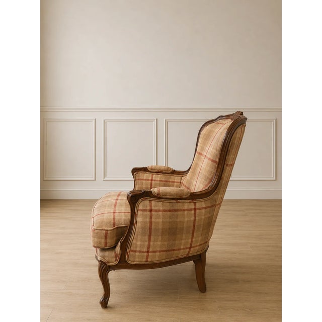 Late 19th Century Vintage French Style Plaid Bergère Chair For Sale - Image 5 of 6