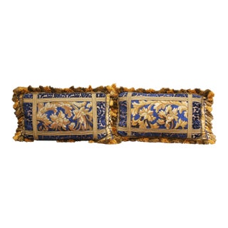 Pair of 18th Century French Aubusson Tapestry and Velvet Bolster Pillows For Sale