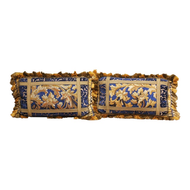 Pair of 18th Century French Aubusson Tapestry and Velvet Bolster Pillows For Sale