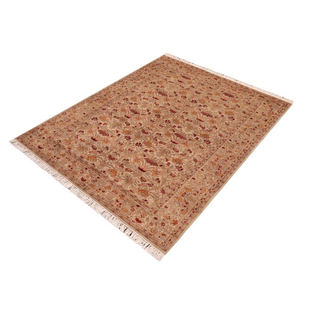 Shabby Chic Shabby Chic Botanical 1990's Pak-Persian Taupe/Red Wool Rug - 6'0'' X 9'2'' For Sale - Image 3 of 9