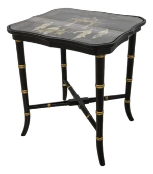 Chinese Black Lacquer Glass Top Occasional Table