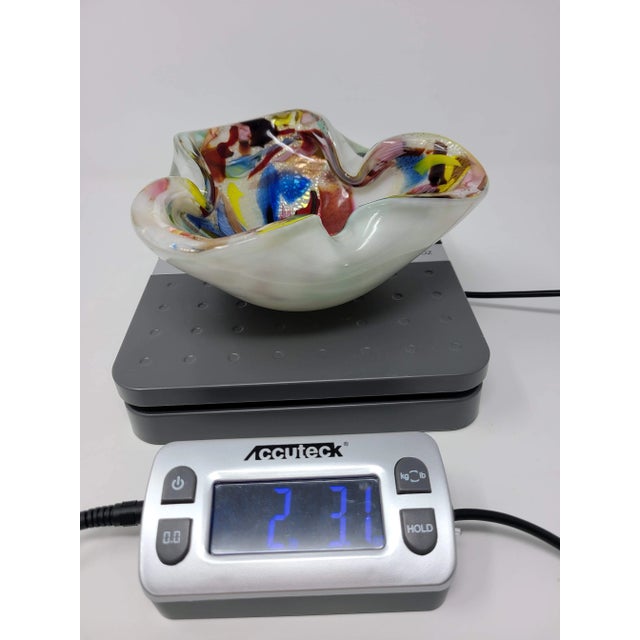 Vintage Authentic Murano Made in Italy Cased Kaleidoscope Multi Color Hand Blown Art Glass Bowl Art Glass For Sale - Image 10 of 12