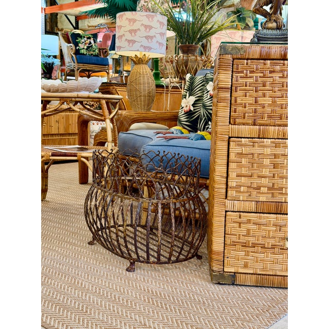 Vintage Rusted Patina Iron Jardinière With Paw Feet For Sale - Image 11 of 12