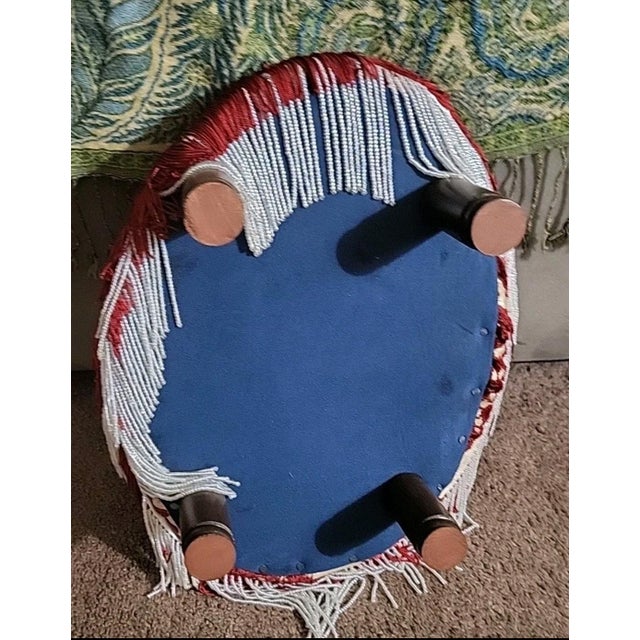 Maroon Late 20th Century Traditional Oval Coctail Ottoman Fringe Trim For Sale - Image 8 of 9