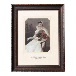 1931 Hand-Colored Bridal Portrait in Original Frame – “Her Mother’s Wedding Gown 1906–1931” For Sale