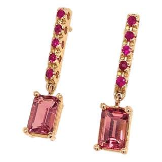 Rubellite Tourmaline Ruby Earrings 14k Gold 1.25 TCW Certified For Sale