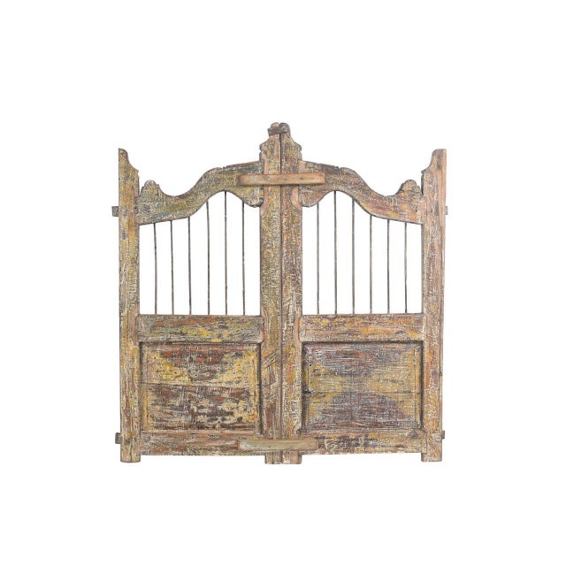 Indian Vintage Indian Painted Teakwood Garden Gate or “Dog Door” For Sale - Image 3 of 3