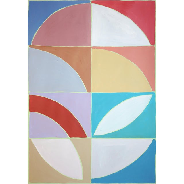 Art Deco 2026, Color Field Bauhaus Triptych of Modernist Floral Axis, Modern Painting on Watercolor Paper by Natalia Roman For Sale - Image 3 of 11