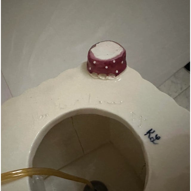 Blue Heather Lane Hand Painted Bird Pottery Lamp For Sale - Image 8 of 8