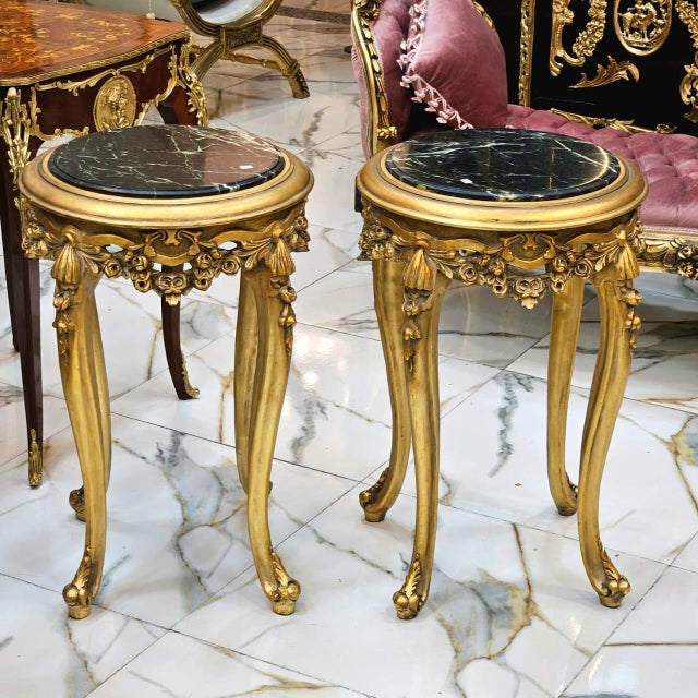 *The priece includes a set of 2 side tables* In love with the design. Beautiful side table with gold details. This table...