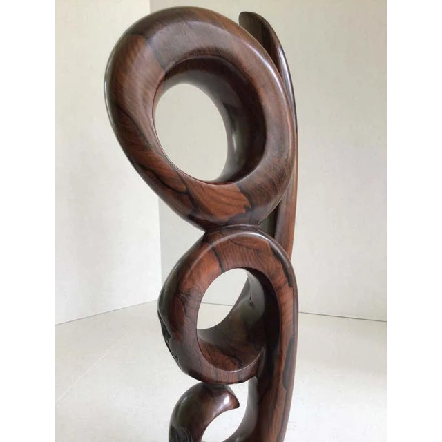 1970s Carved Rosewood Swirl Sculpture on Rosewood Base For Sale - Image 10 of 10