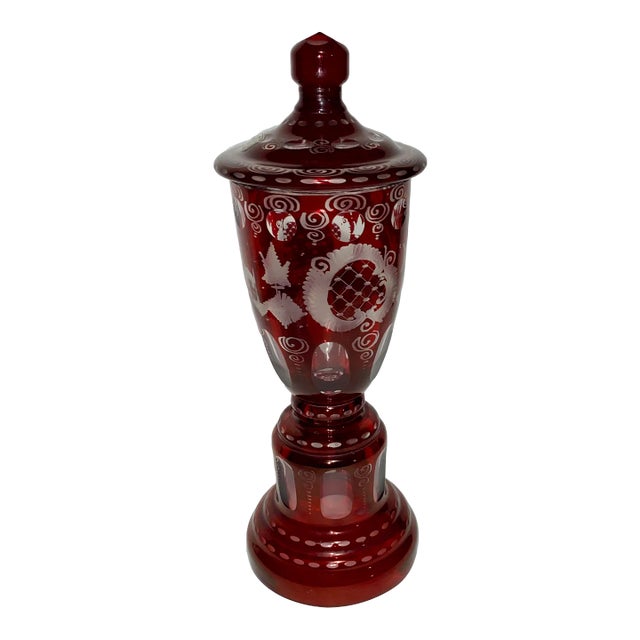Mid 20th Century Ruby Cut to Clear Crystal Urn For Sale