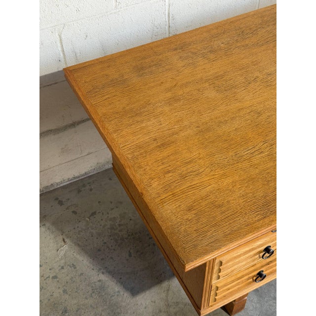 In Style of Henning Kjærnulf Oak Executive Desk With 6 Drawers Open Bookshelf Denmark Mid-Century Modern 1960s For Sale - Image 11 of 12