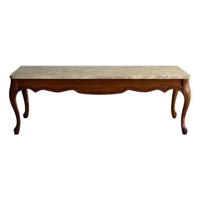 Vintage French Provincial Coffee Table With Brecciated Marble Top, C. 1950s For Sale