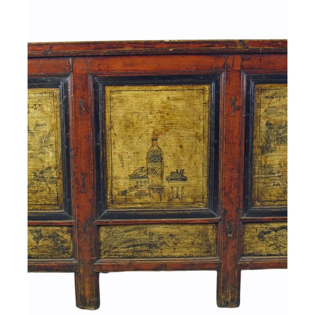 Wood Hand Painted Antique Gansu Bedding Cabinet For Sale - Image 7 of 12