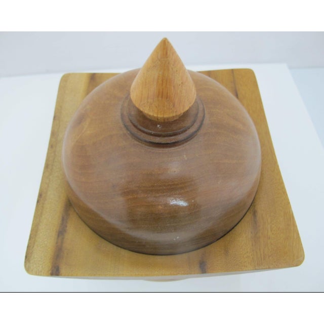Vintage 1976 Hand Turned Wood Geometric Circular Box With Dome Lid For Sale - Image 9 of 10