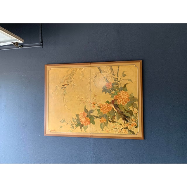 1960s Lucien Leinfelder Two Panel Hand Painted Screen For Sale In Dallas - Image 6 of 17
