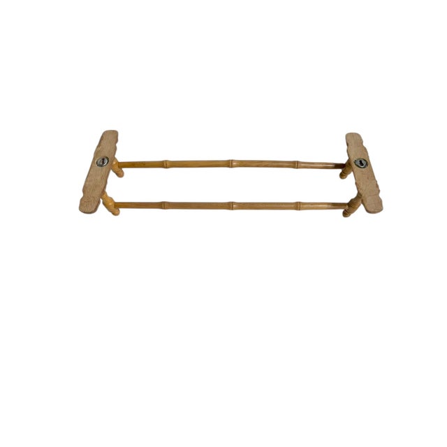 Vintage French Provincial Faux Bamboo Carved Wood Double Towel Rack For Sale - Image 10 of 17