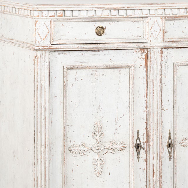 Wood 19th Century Swedish White Painted Gustavian Tall Sideboard For Sale - Image 7 of 18