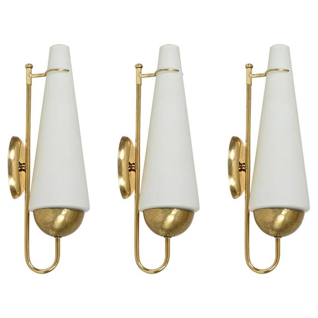 Large Opaline Glass and Brass Sconce from Stilnovo, Italy, 1950s For Sale - Image 11 of 11