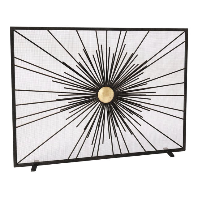 Warm Black Sunburst Fireplace Screen For Sale