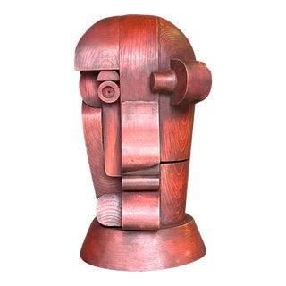 Vintage Atelier Boulogne Boho Cubist Wood Sculpture of Man For Sale