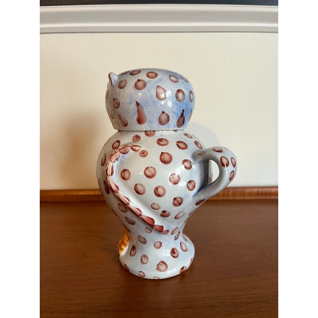 1980s Vietri Italian Hand-Painted Owl Bedside Water Pitcher and Tumbler For Sale - Image 5 of 12