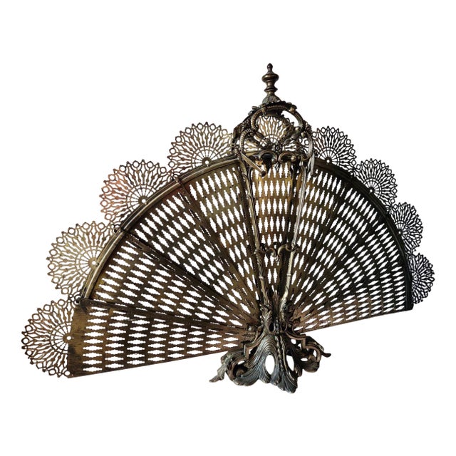 Antique French Brass Peacock Tail Pare-Feu / Fireplace Screen, 1800s For Sale