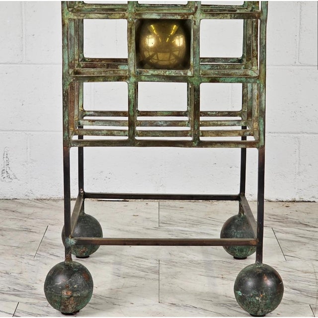 Metal 1980s Artisan Made Solid Bronze & Brass Dining Table With Beveled Glass Top For Sale - Image 7 of 9