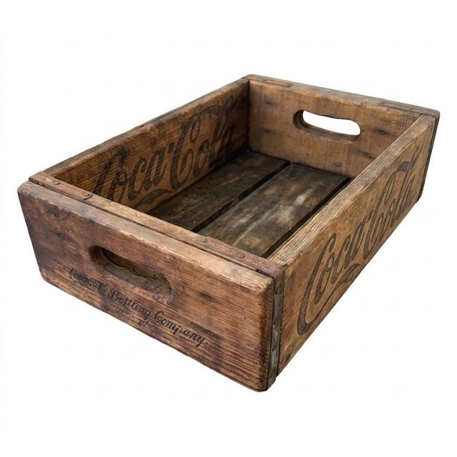 1940s Vintage Coca-Cola Bottling Company Los Angeles Wood Crate With Glass Bottles & Carriers For Sale - Image 5 of 10
