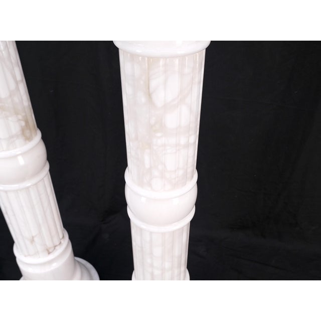 Mid-Century Modern Italian White Turned Marble Pedestals Columns Stands - A Pair For Sale - Image 3 of 11