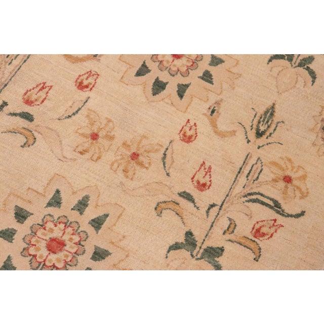 Textile Shabby Chic Ziegler Tan Green Hand-Knotted Wool Rug - 5'10'' X 8'8'' For Sale - Image 7 of 8