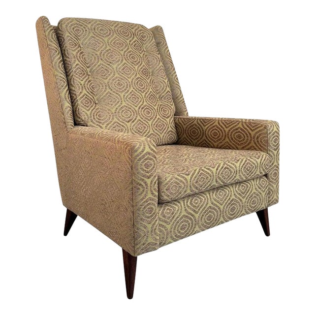 1950s Mid-Century Modern Upholstered High Back Lounge Chair For Sale