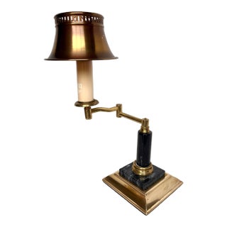 Vintage traditional Brass W/Marble Base Swing Arm Desk/Table Lamp For Sale