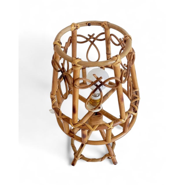 Mid-Century Bamboo Rattan Table Lamp in the style of Louis Sognot, 1960s For Sale - Image 11 of 15